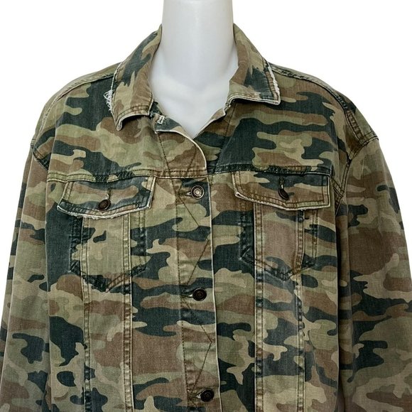 FREE PEOPLE GREEN CAMO CROP DENIM JACKET SIZE XS - Picture 6 of 13